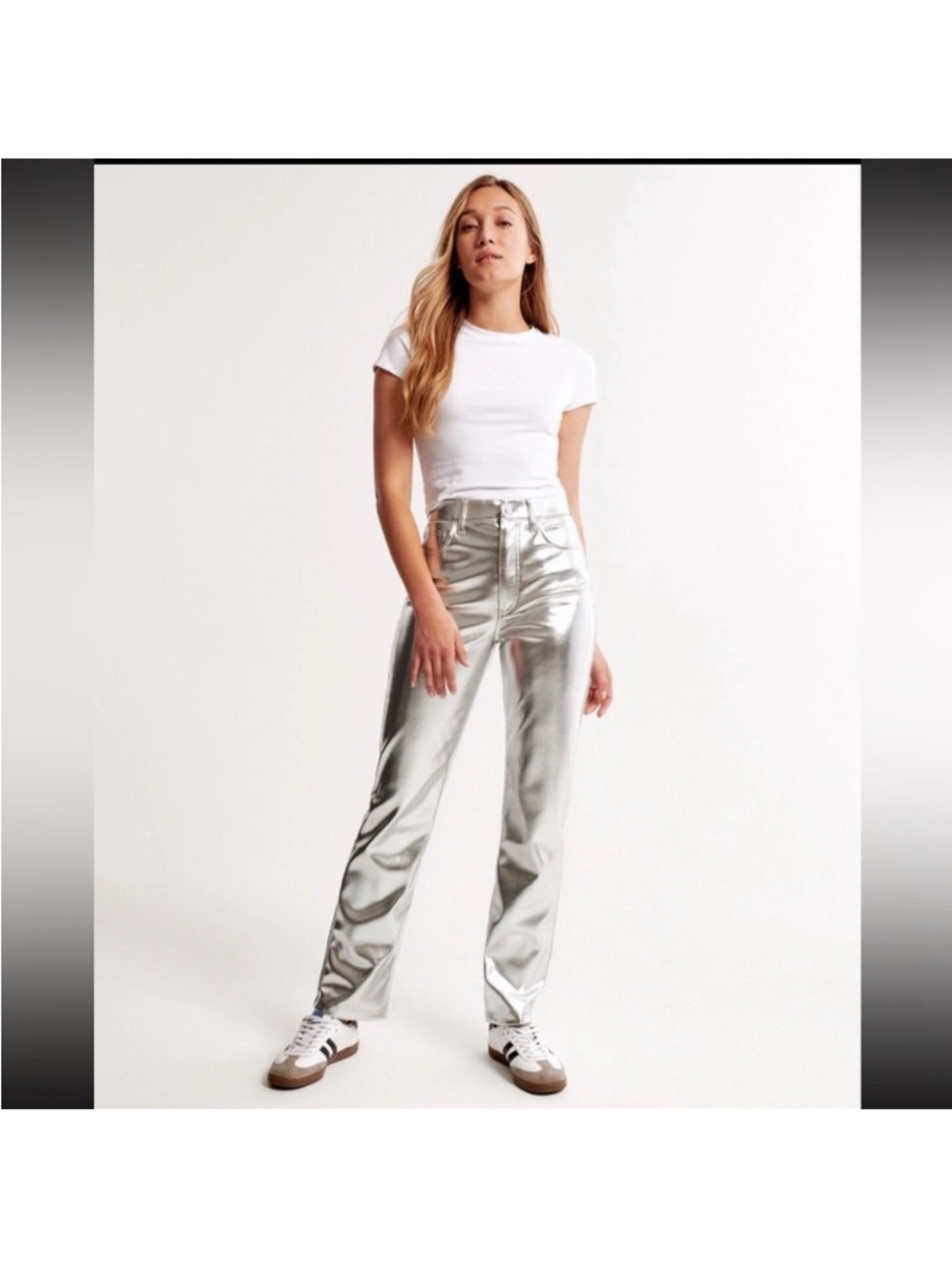 Abercrombie & Fitch The 90s Relaxed High Rise Silver Faux Leather Pants Size 24